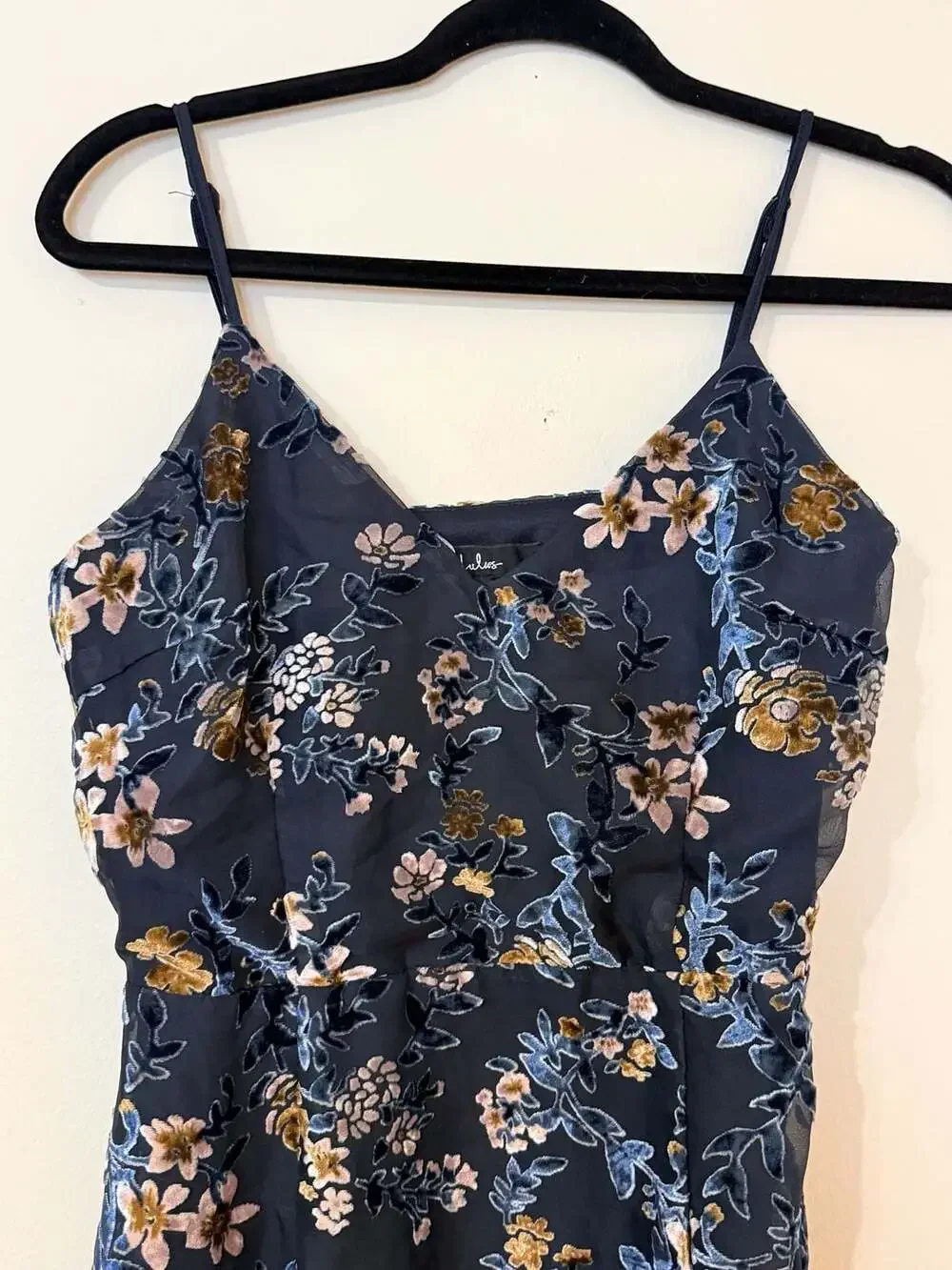 Lulus Evenings with You Dark Teal Floral Velvet‎ Asymmetrical Dress